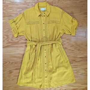NWT Anthropologie Button-Down Tie Mini Shirt Dress in Gold